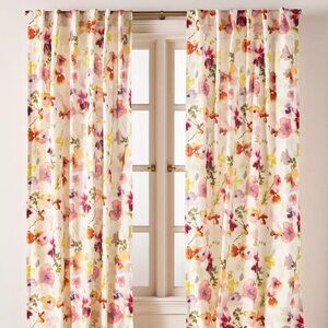 New Anthropologie 50W x 84W Idalia Printed Cotton Blend Watercolor Floral Drapes